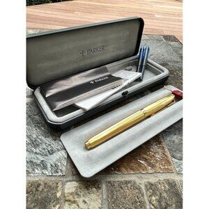 Vtg Parker Sonnet Fountain Pen Laque 5853 Gold 18K Gold Medium Pt New In Box